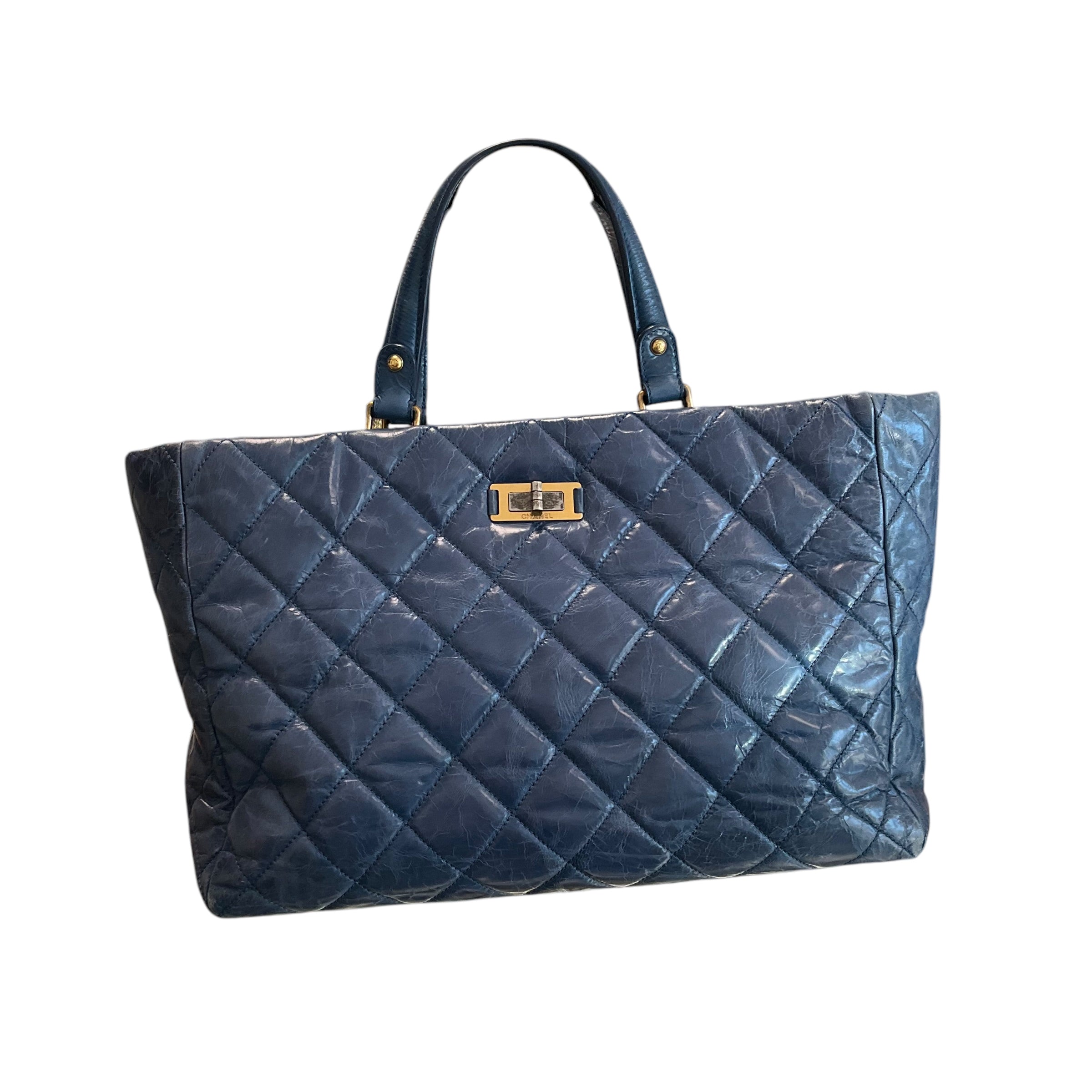 CHANEL Handbag .Blue Crinkled Leather.