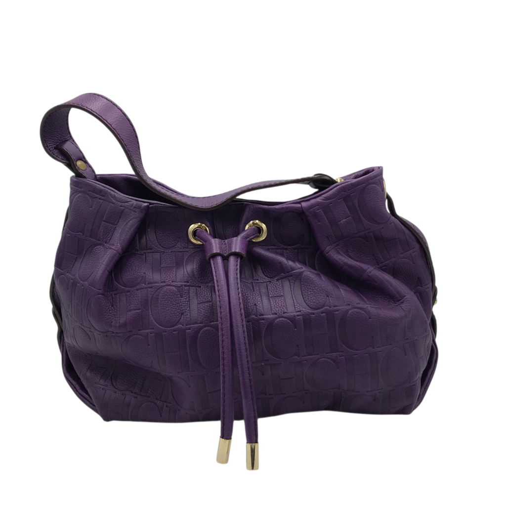 CAROLINA HERRERA CH LOGO SHOULDER LUXE HANDBAG PURPLE