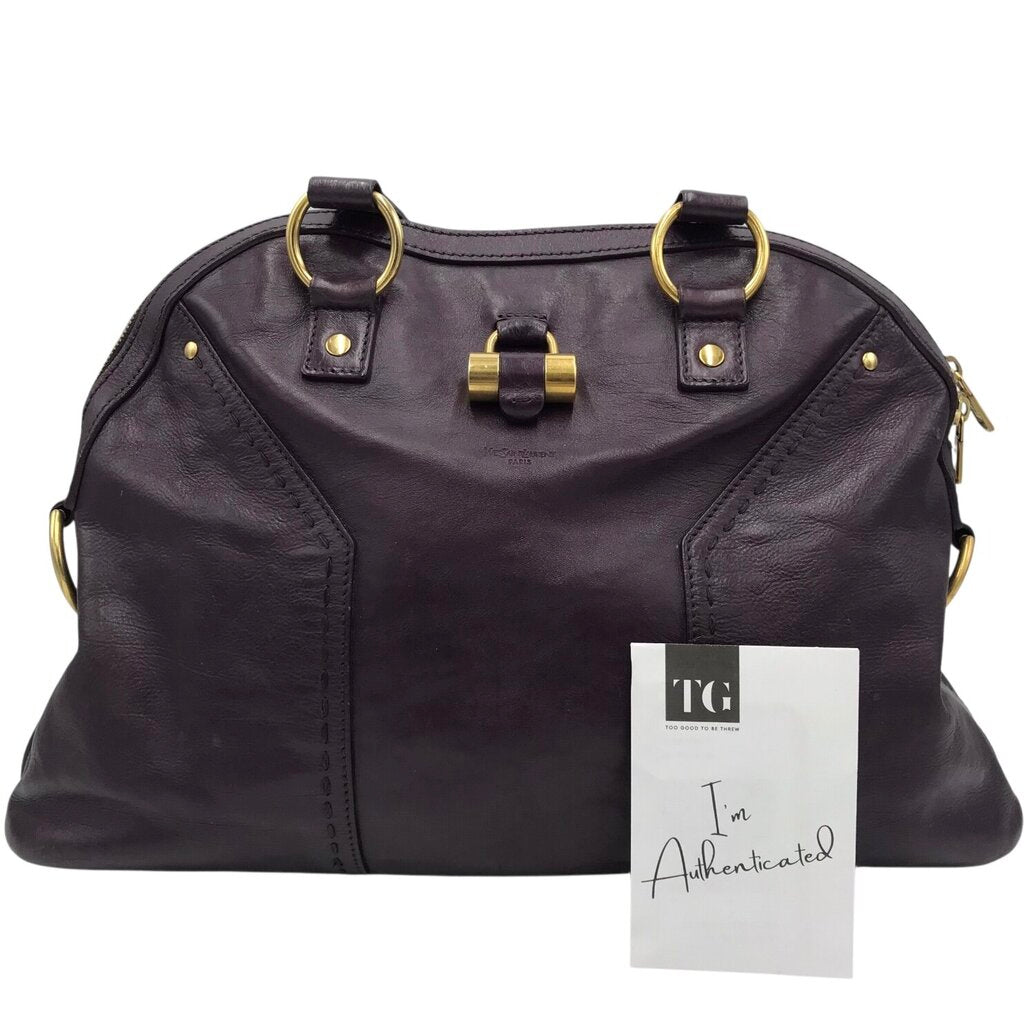 YSL LEATHER "MUSE" LUXE HANDBAG PURPLE