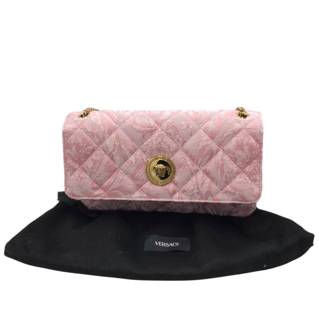 VERSACE BAROQUE JACQUARD QUILTED MEDUSA LUXE HANDBAG PINK