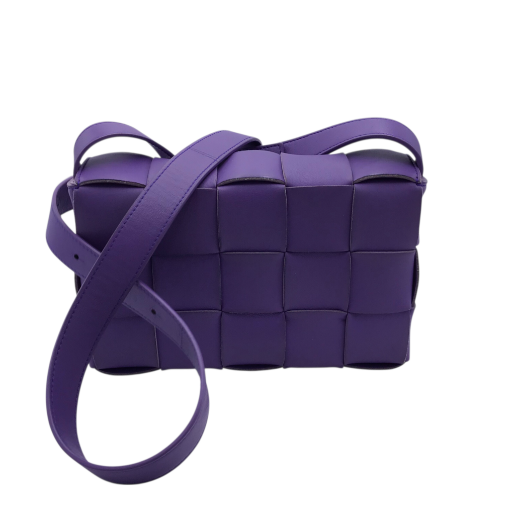 BOTTEGA VENTA INTERCCIATO CASSETTE CROSSBODY LUXE HANDBAG PURPLE