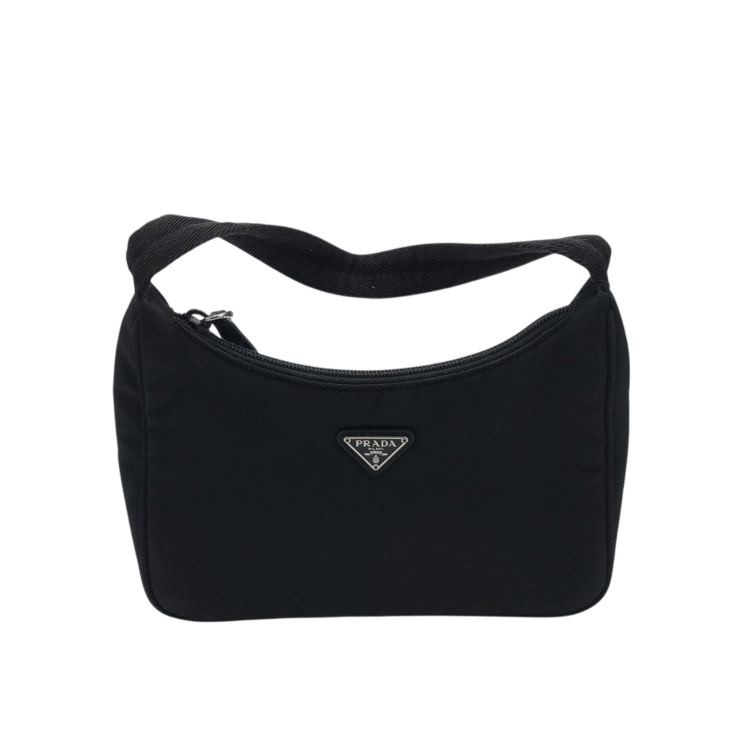 PRADA NYLON POCHETTE LUXE HANDBAG BLACK