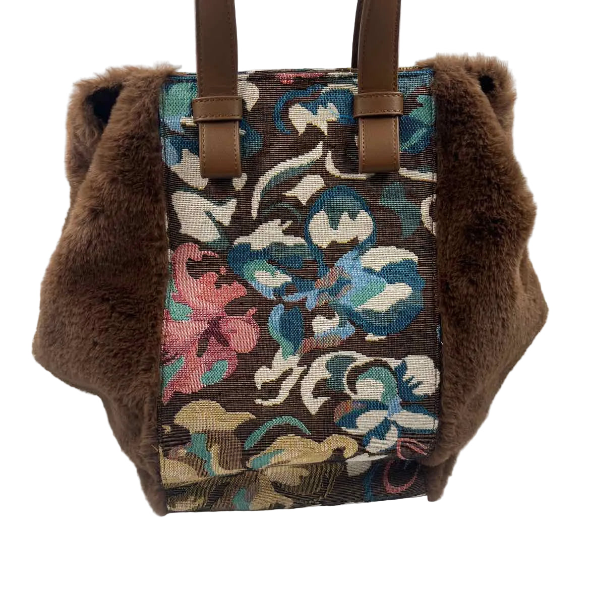 ANTHROPOLOGIE Brown & Multi Tapestry Handled Tote Bag Purse w/Crossbody Strap