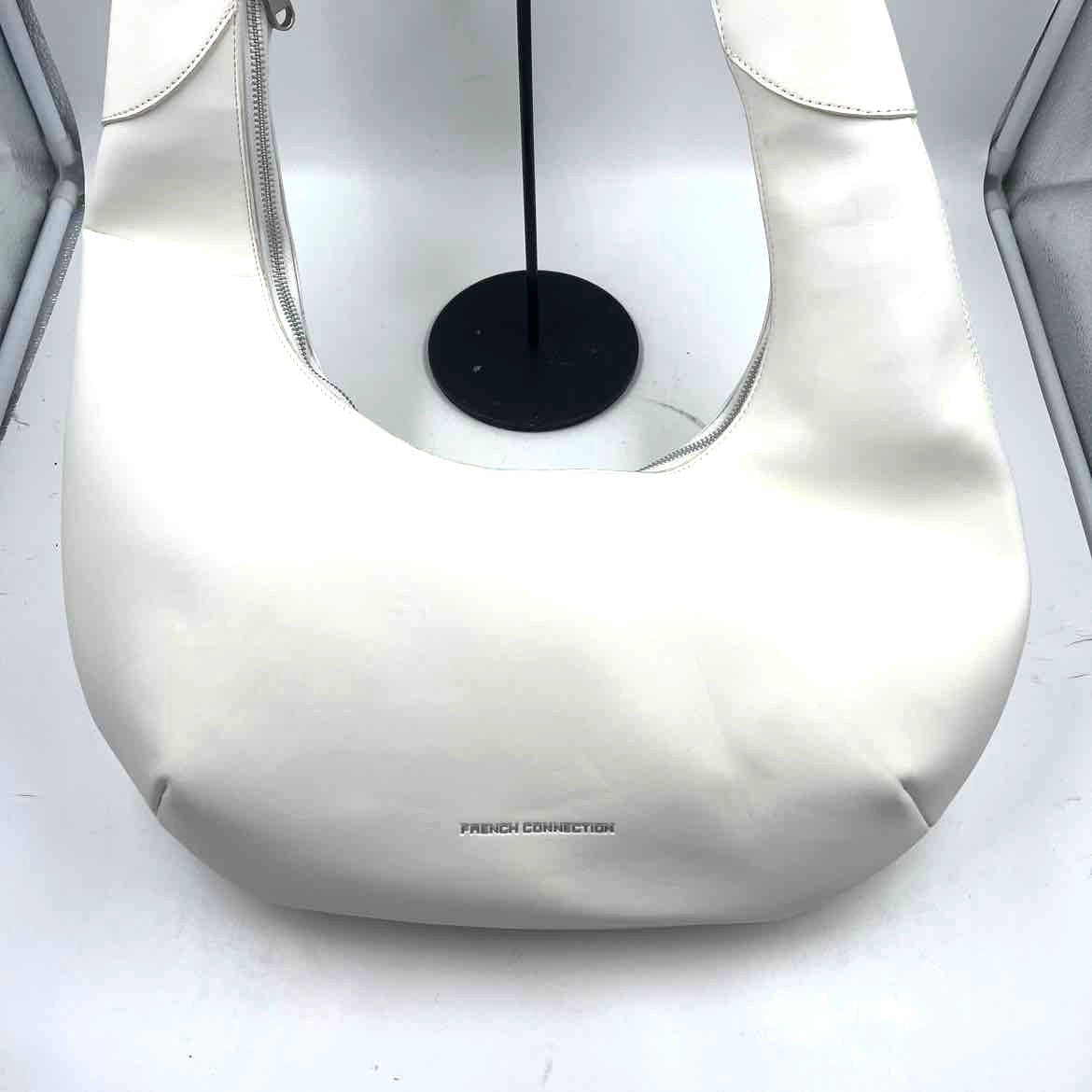 FRENCH CONNECTION White Vegan Leather LAYLA Half Moon Hobo Bag Purse
