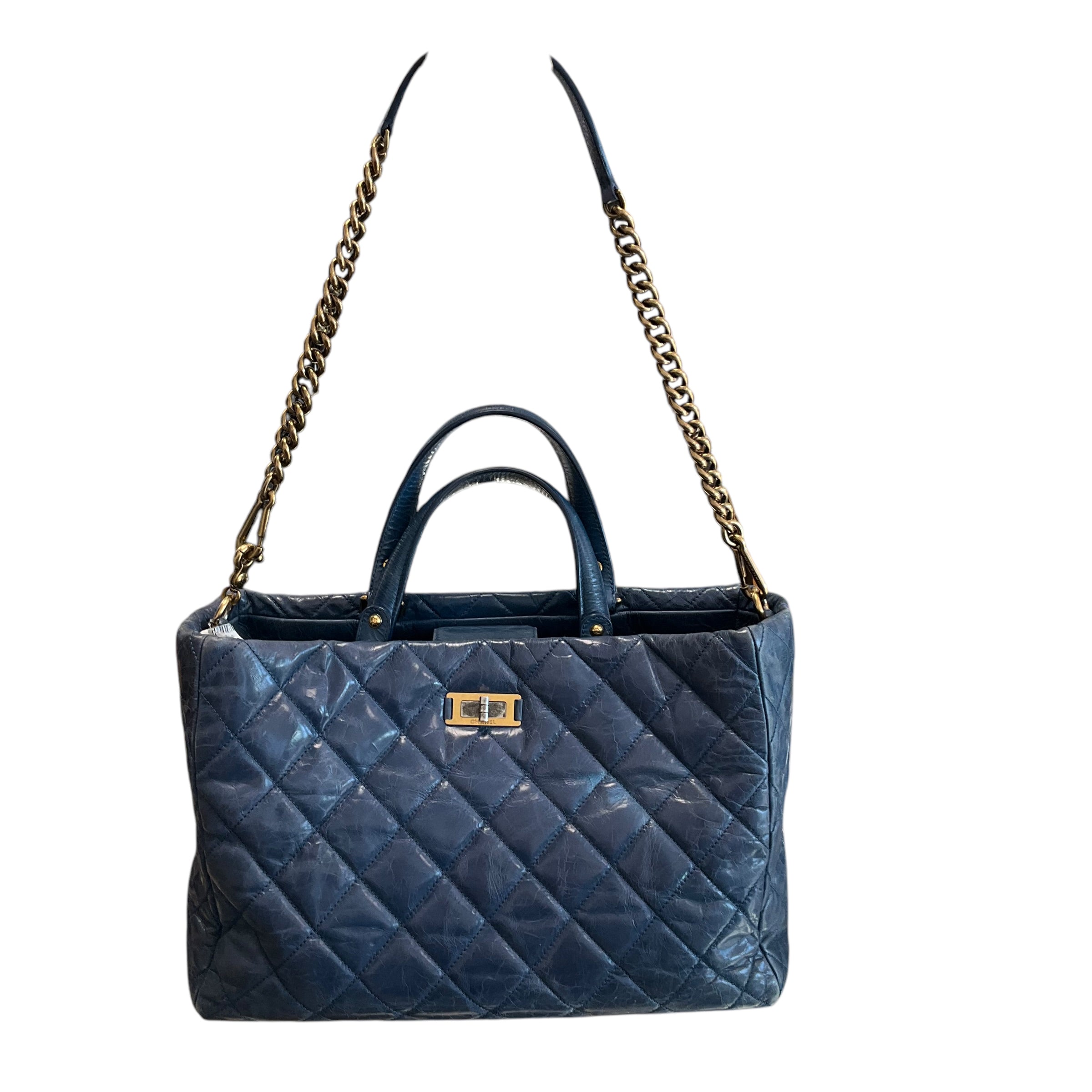 CHANEL Handbag .Blue Crinkled Leather.