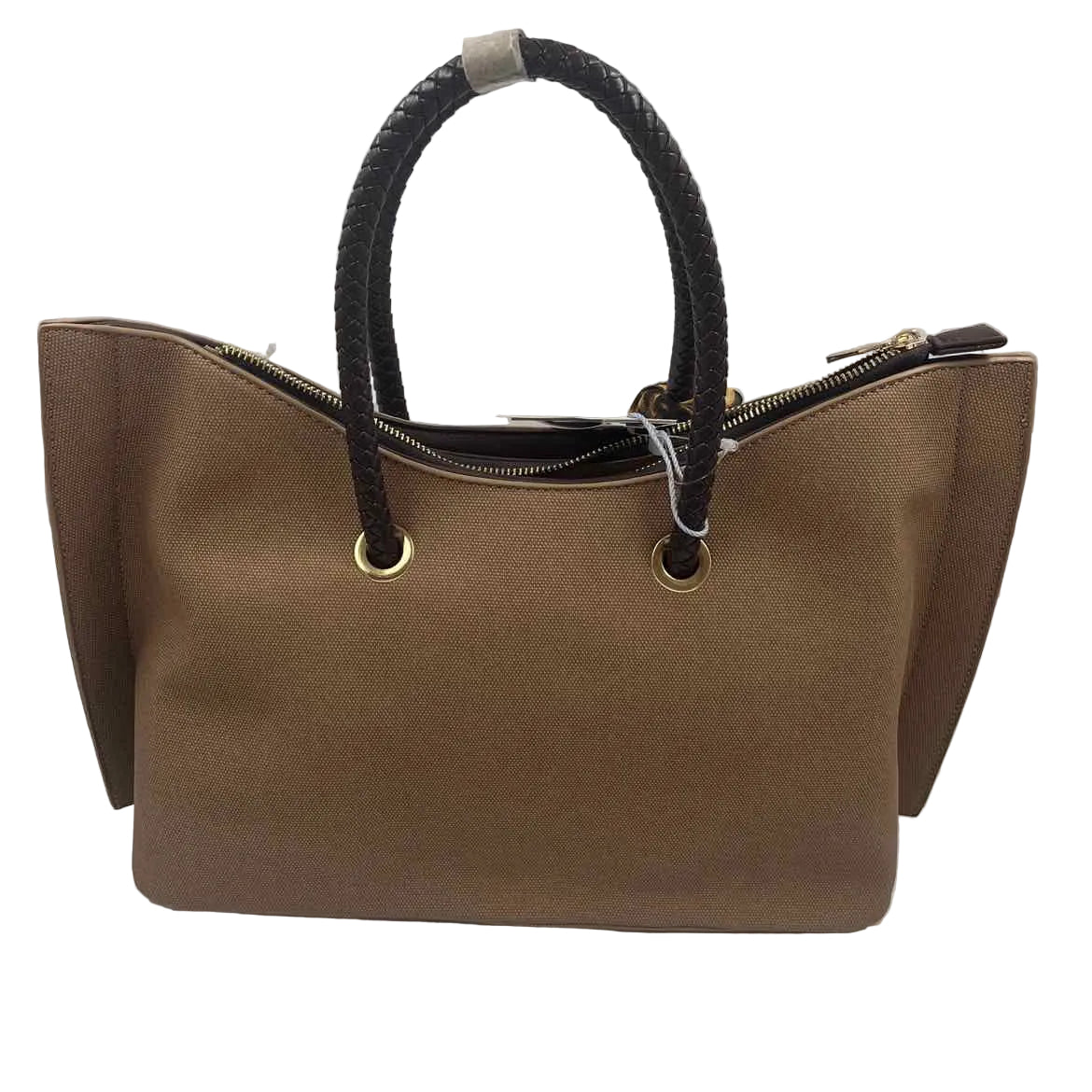 NWT CALIN Brown Double Woven Handled Tote Bag Purse