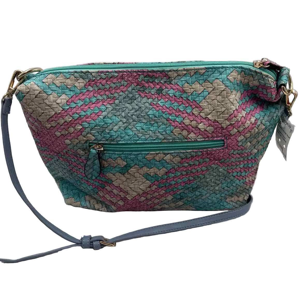 Unbranded Turquoise Pink & Stone Woven Crossbody Purse