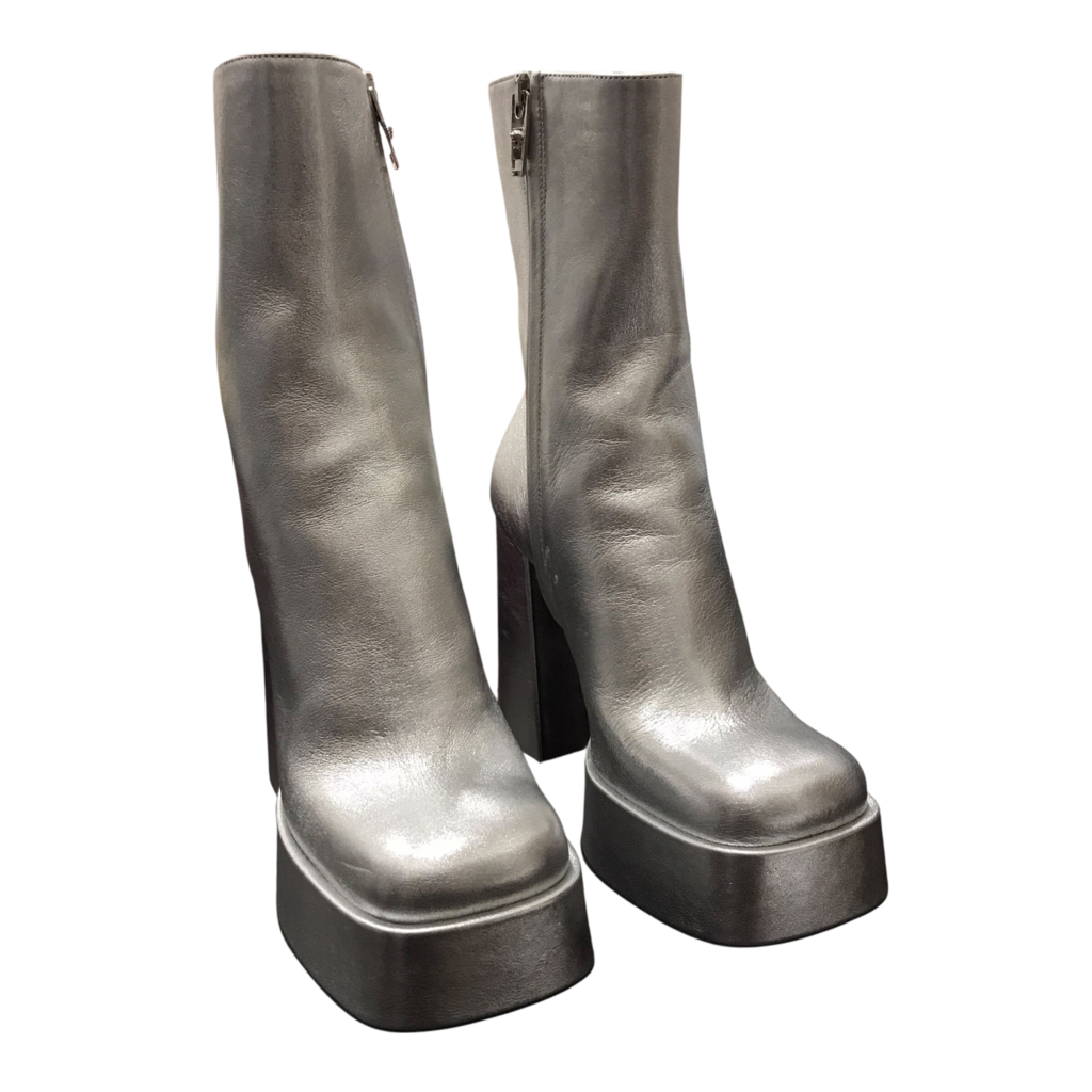 VERSACE METALLIC "ALVITAS" 170MM PLATFORM LUXE BOOTS SILVER 36