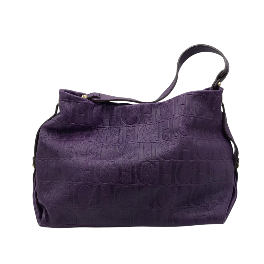 CAROLINA HERRERA CH LOGO SHOULDER LUXE HANDBAG PURPLE