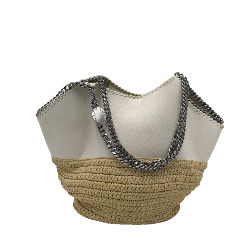 RET$1,670 WOVEN BUCKET LUXE HANDBAG WHITE TAN