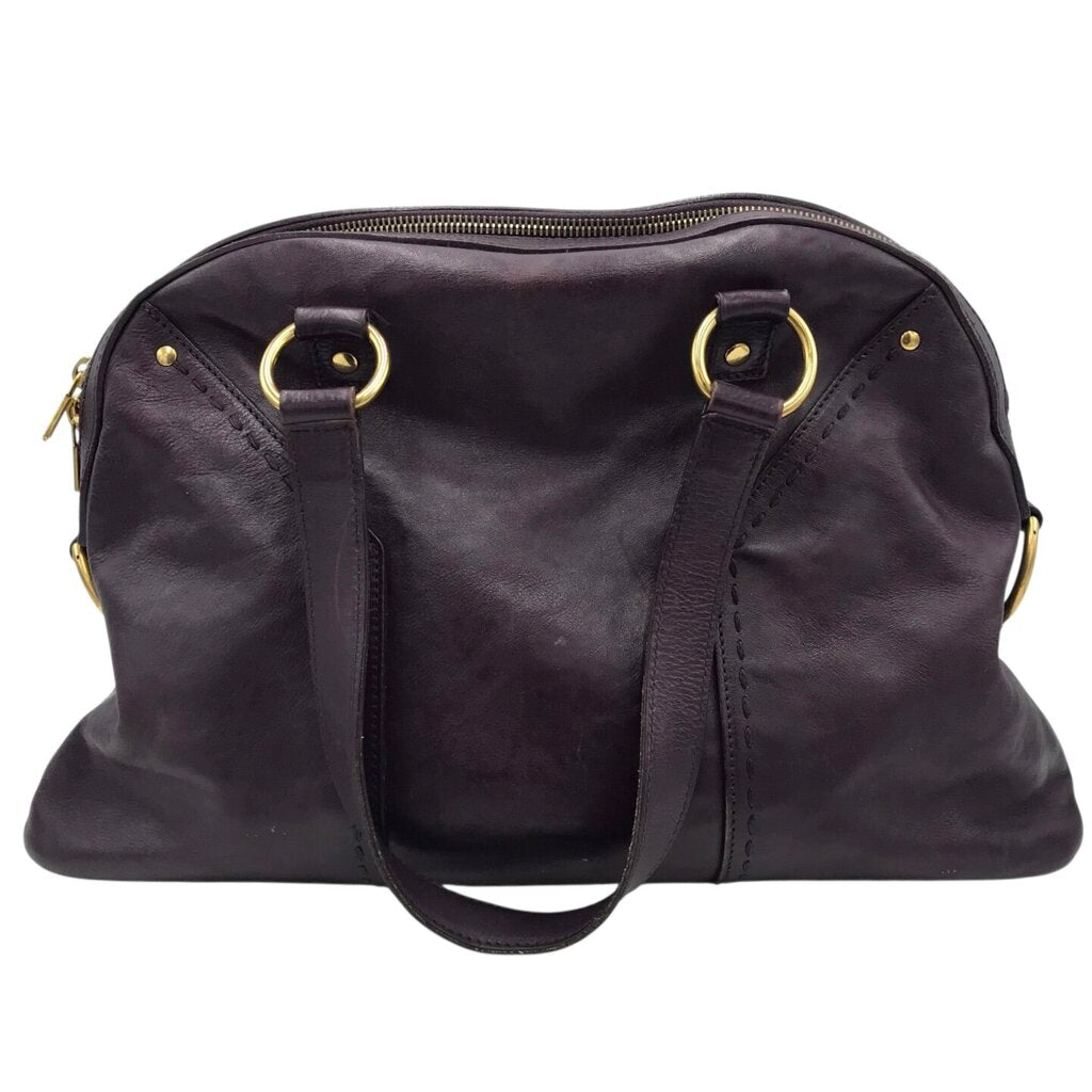 YSL LEATHER "MUSE" LUXE HANDBAG PURPLE