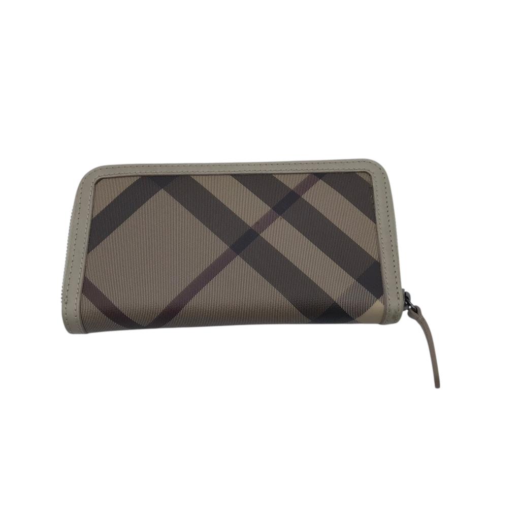BURBERRY SMOKED CHECK PVC ZIP AROUND LUXE WALLET GREY