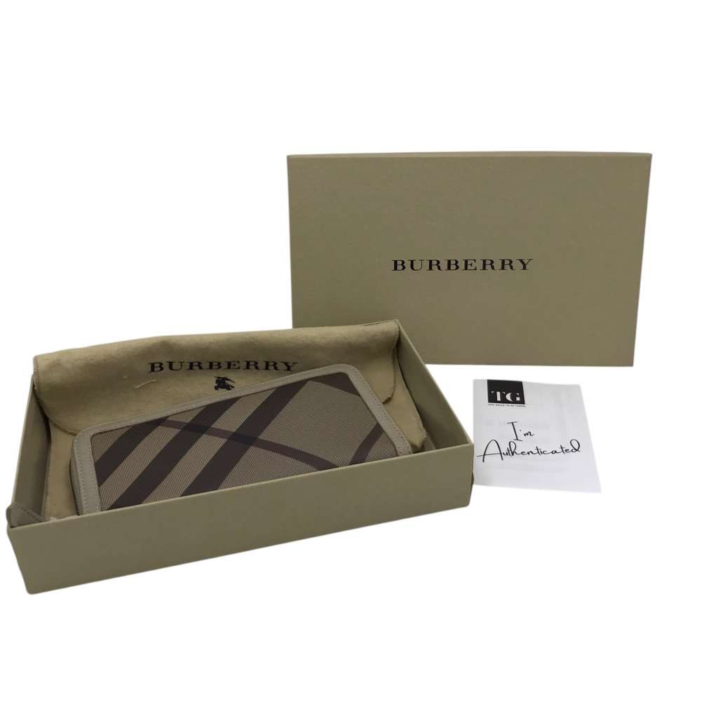 BURBERRY SMOKED CHECK PVC ZIP AROUND LUXE WALLET GREY