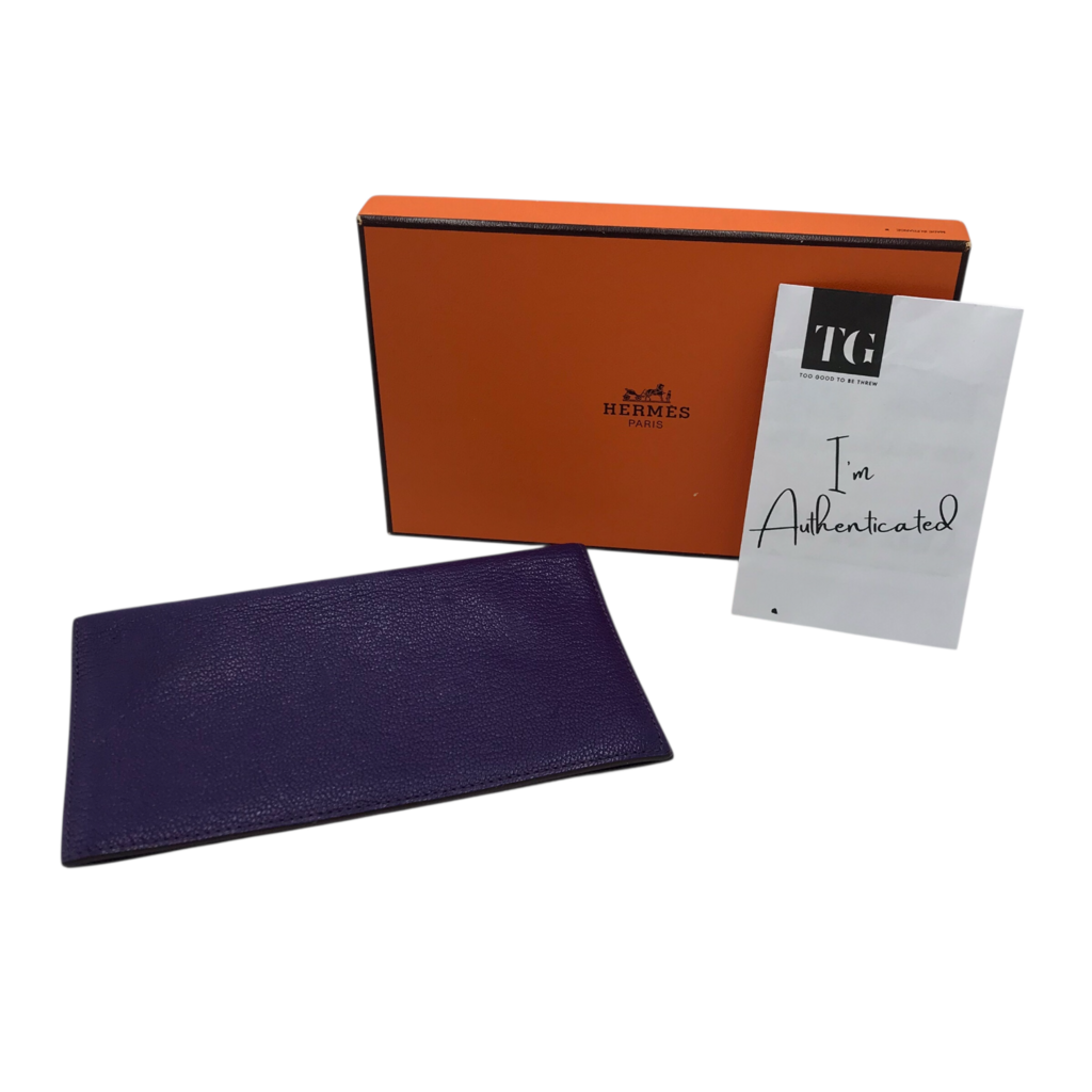 HERMES LEATHER VISION 11 SIMPLE AGENDA COVER w/ BOX LUXE WALLET PURPLE