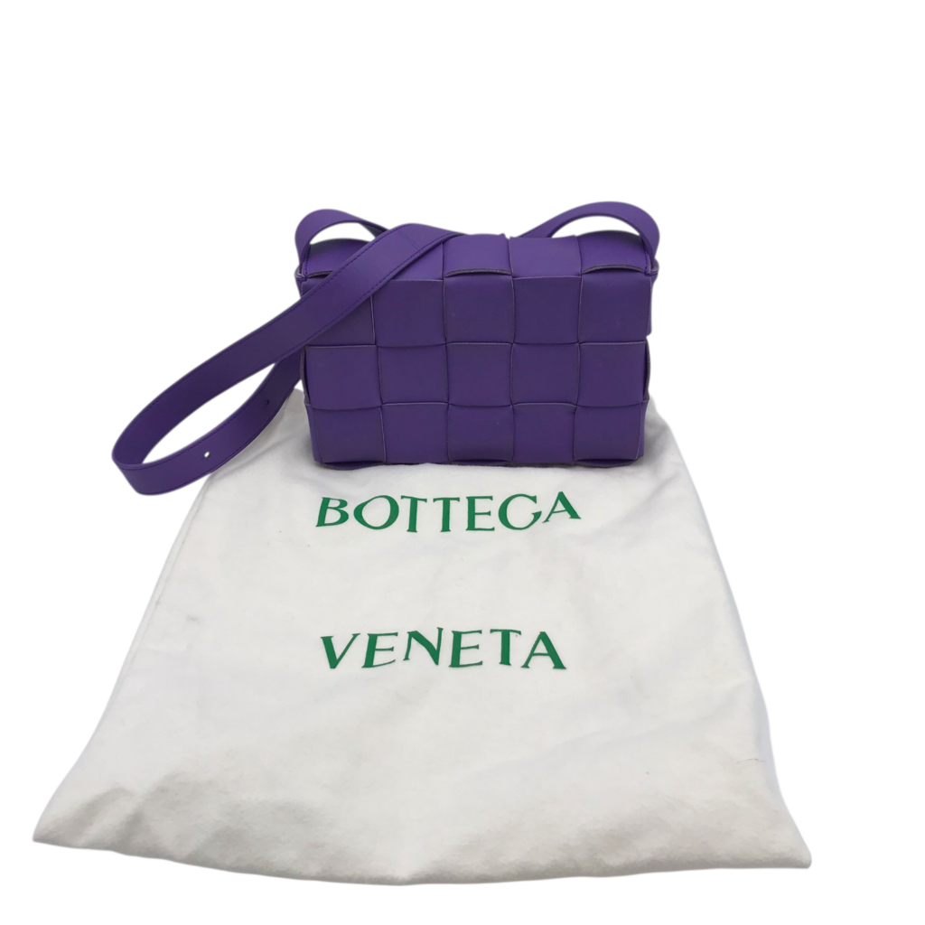 BOTTEGA VENTA INTERCCIATO CASSETTE CROSSBODY LUXE HANDBAG PURPLE