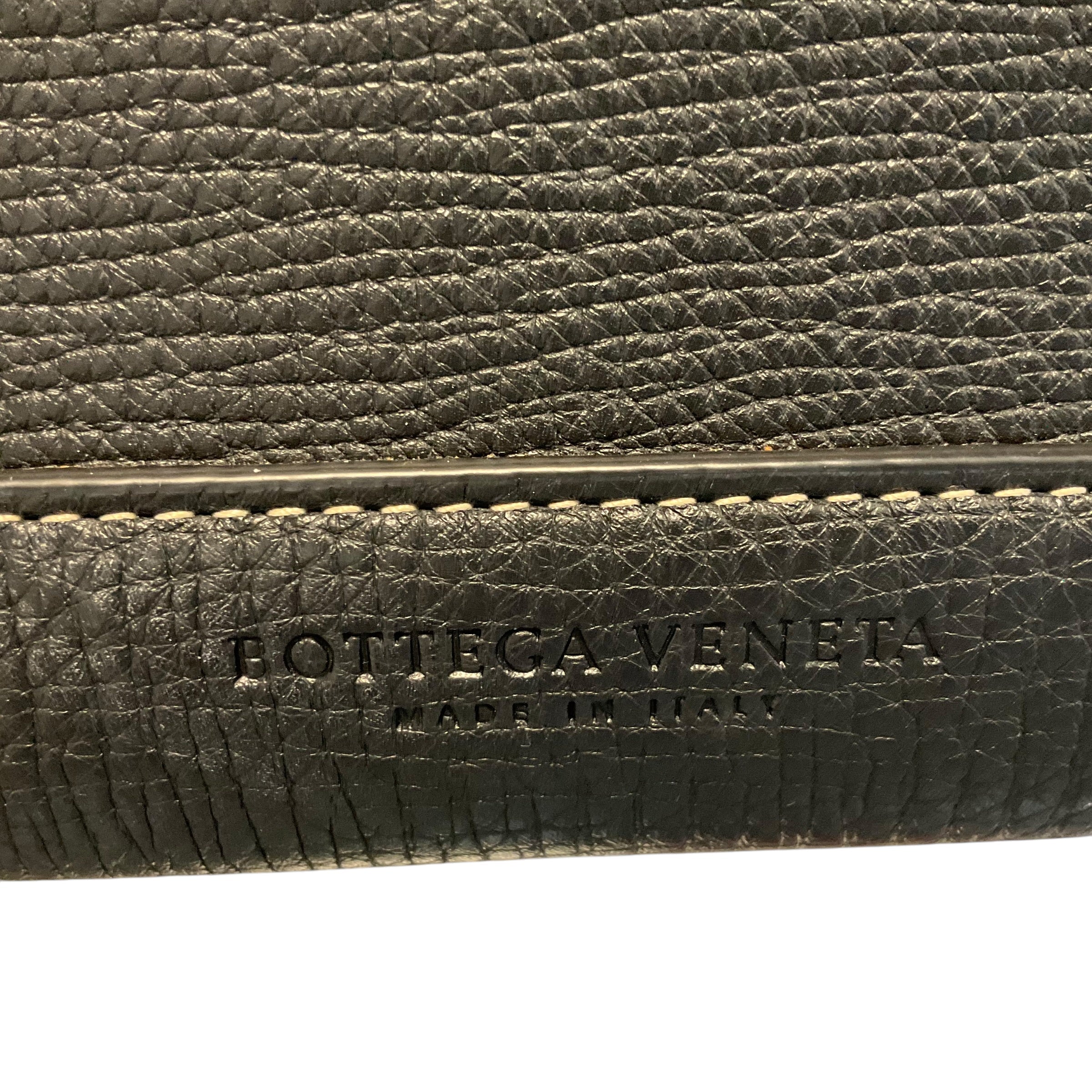 Bottega Veneta Black Leather Shoulder Handbag With Brown Suede Interior.