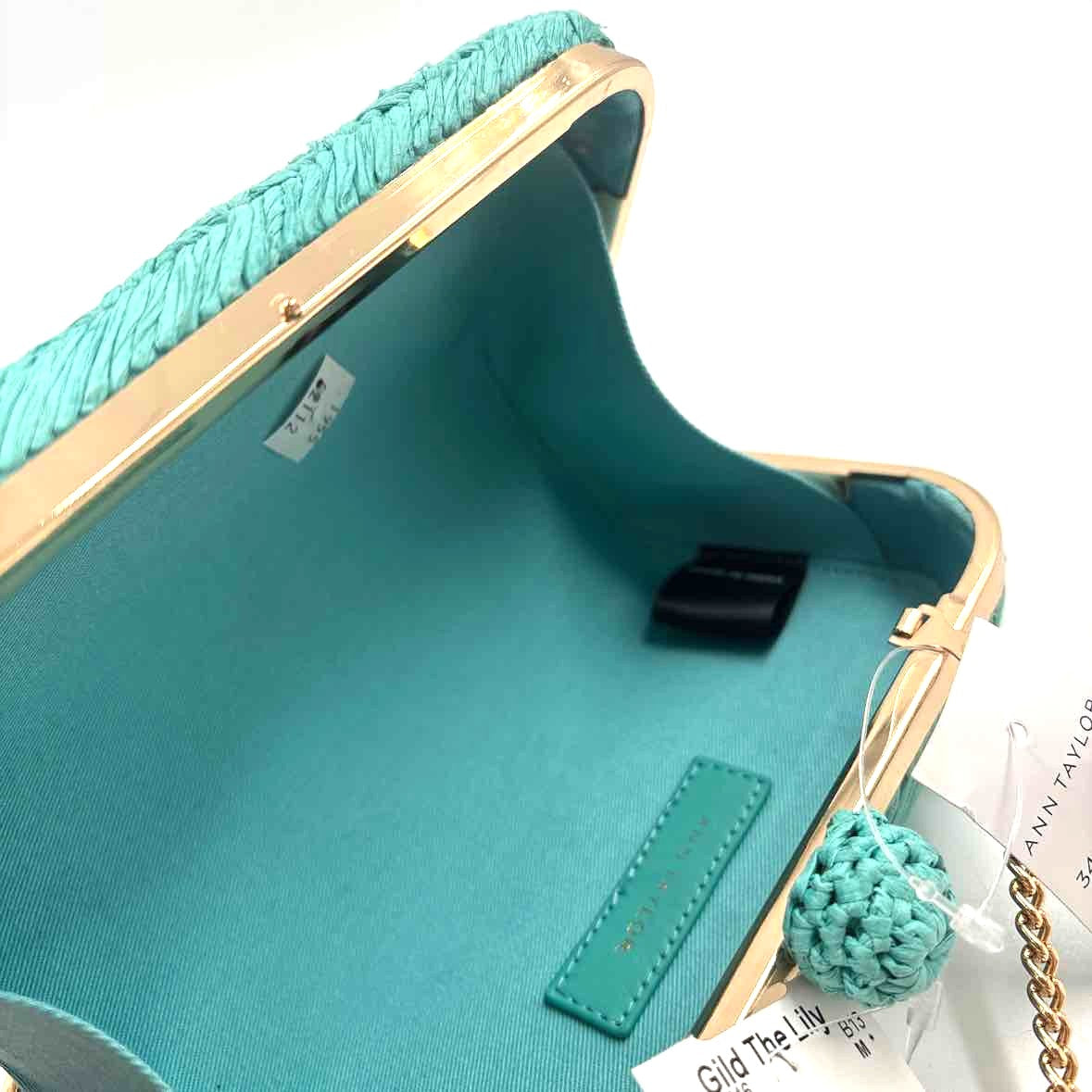 NWT ANN TAYOR Textured Turquoise Clutch Purse w/Chain Crossbody Strap