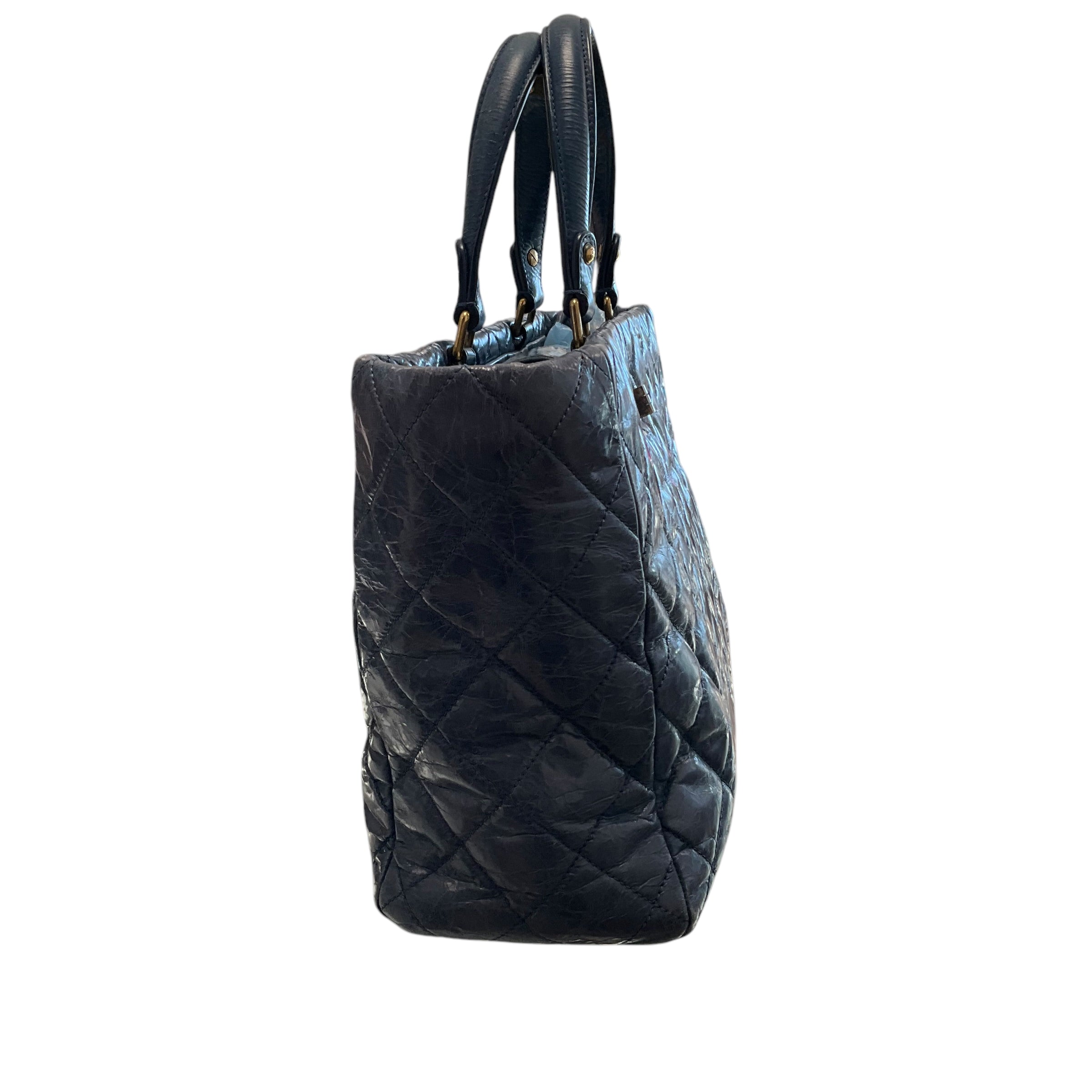 CHANEL Handbag .Blue Crinkled Leather.