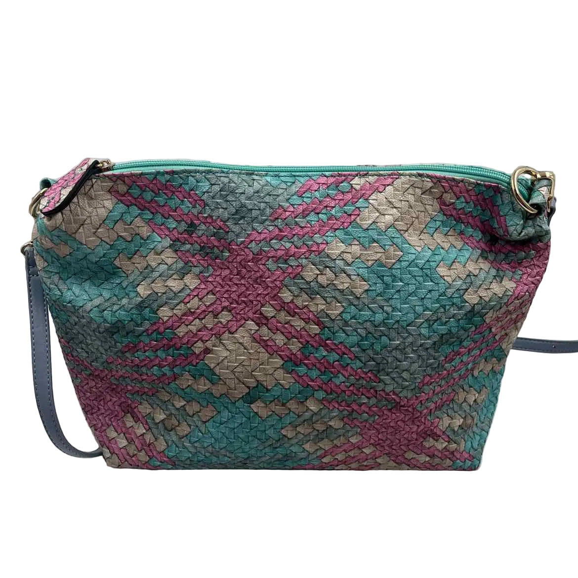 Unbranded Turquoise Pink & Stone Woven Crossbody Purse