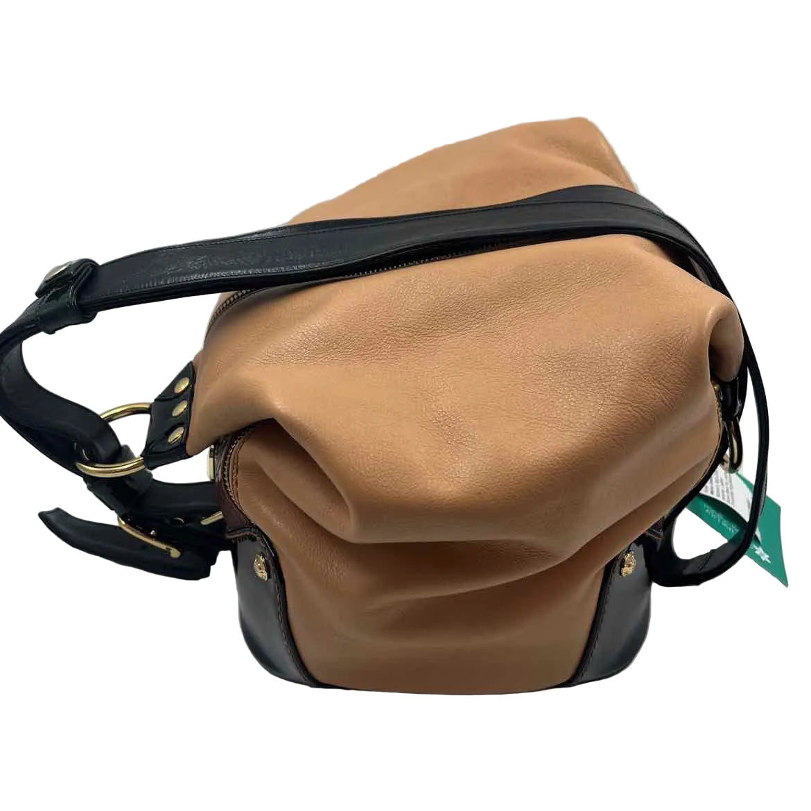MARINO ORLANDI Tan & Black Leather Large Convertible Sling Bag/Backpack Purse