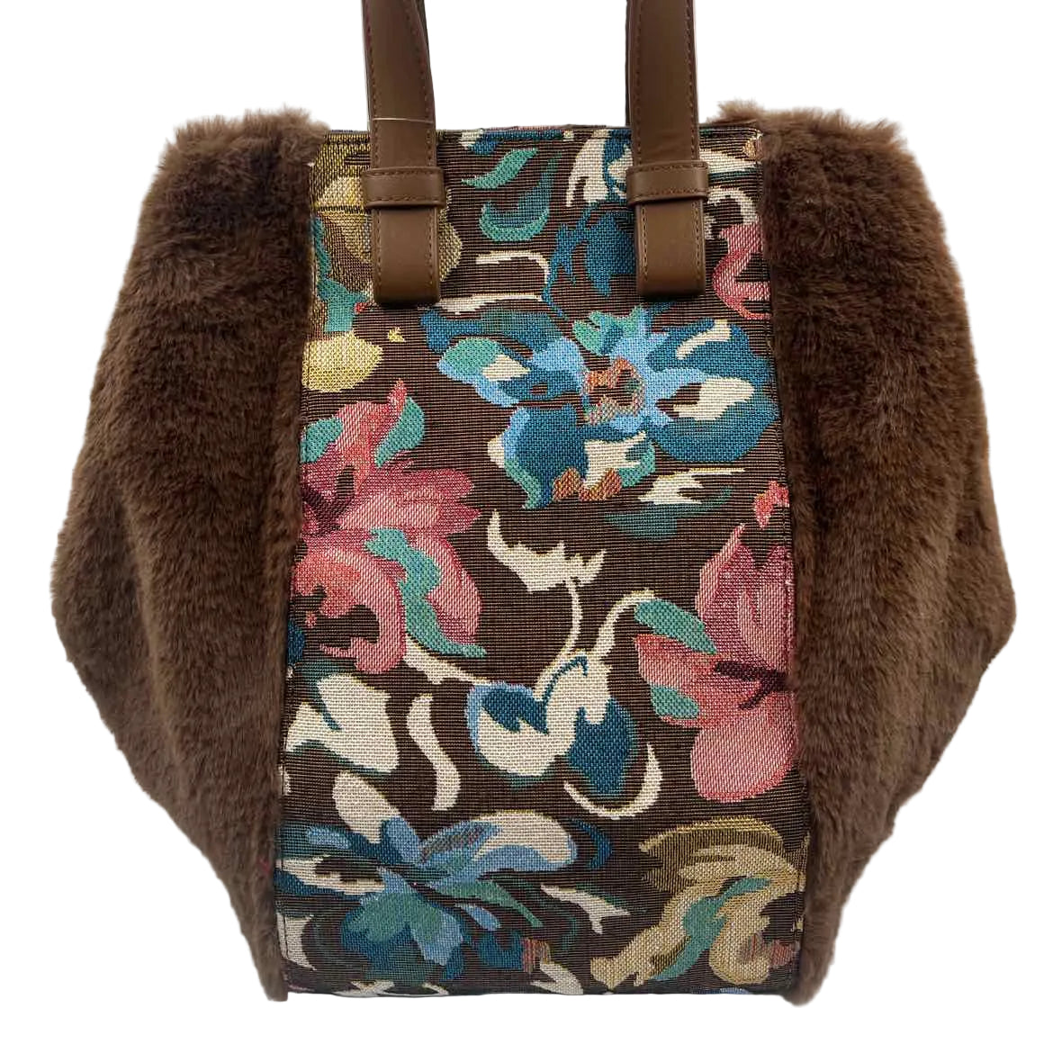 ANTHROPOLOGIE Brown & Multi Tapestry Handled Tote Bag Purse w/Crossbody Strap