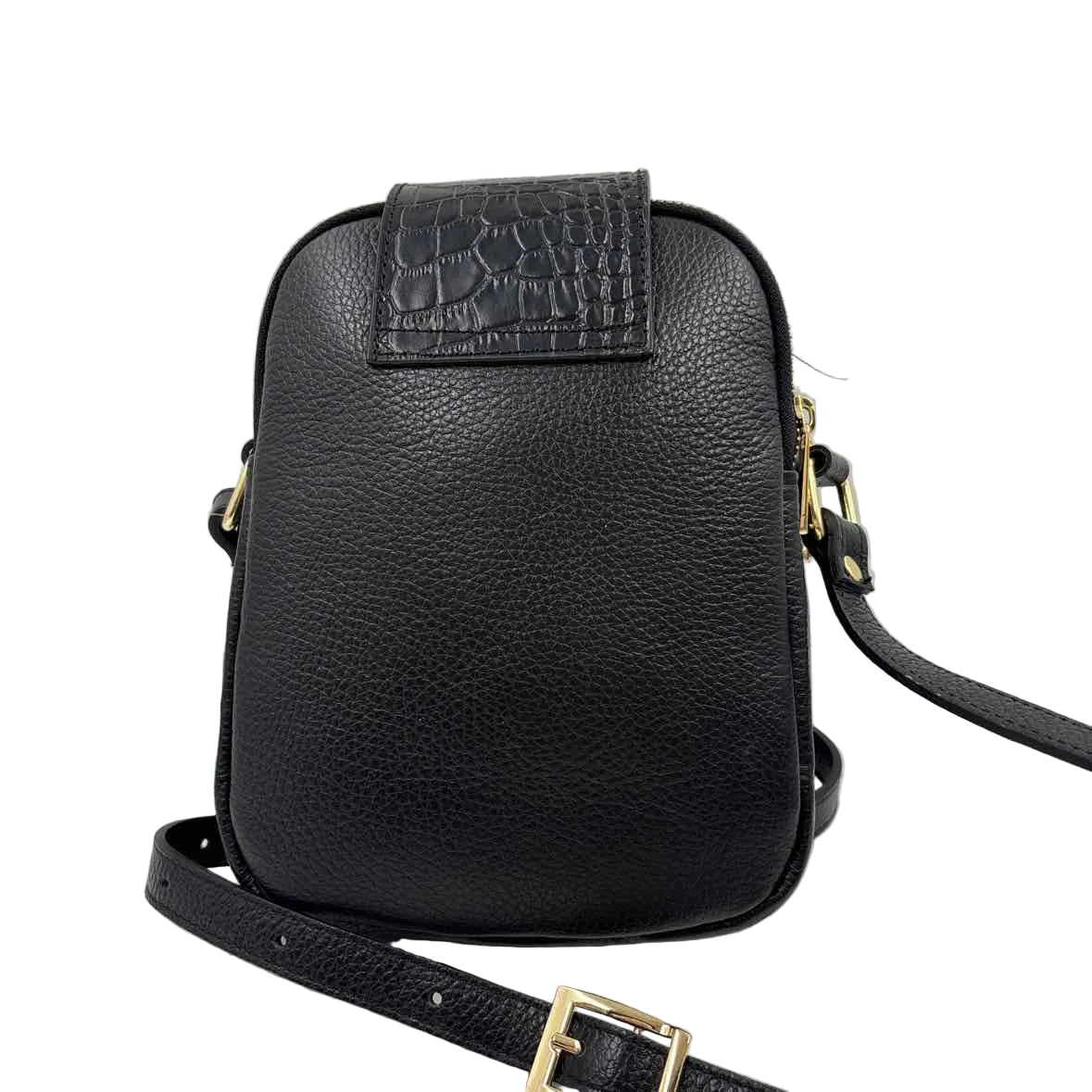 ISADORA Black Embossed & Pebbled Italian Leather NORTH SOUTH Crossbody Purse