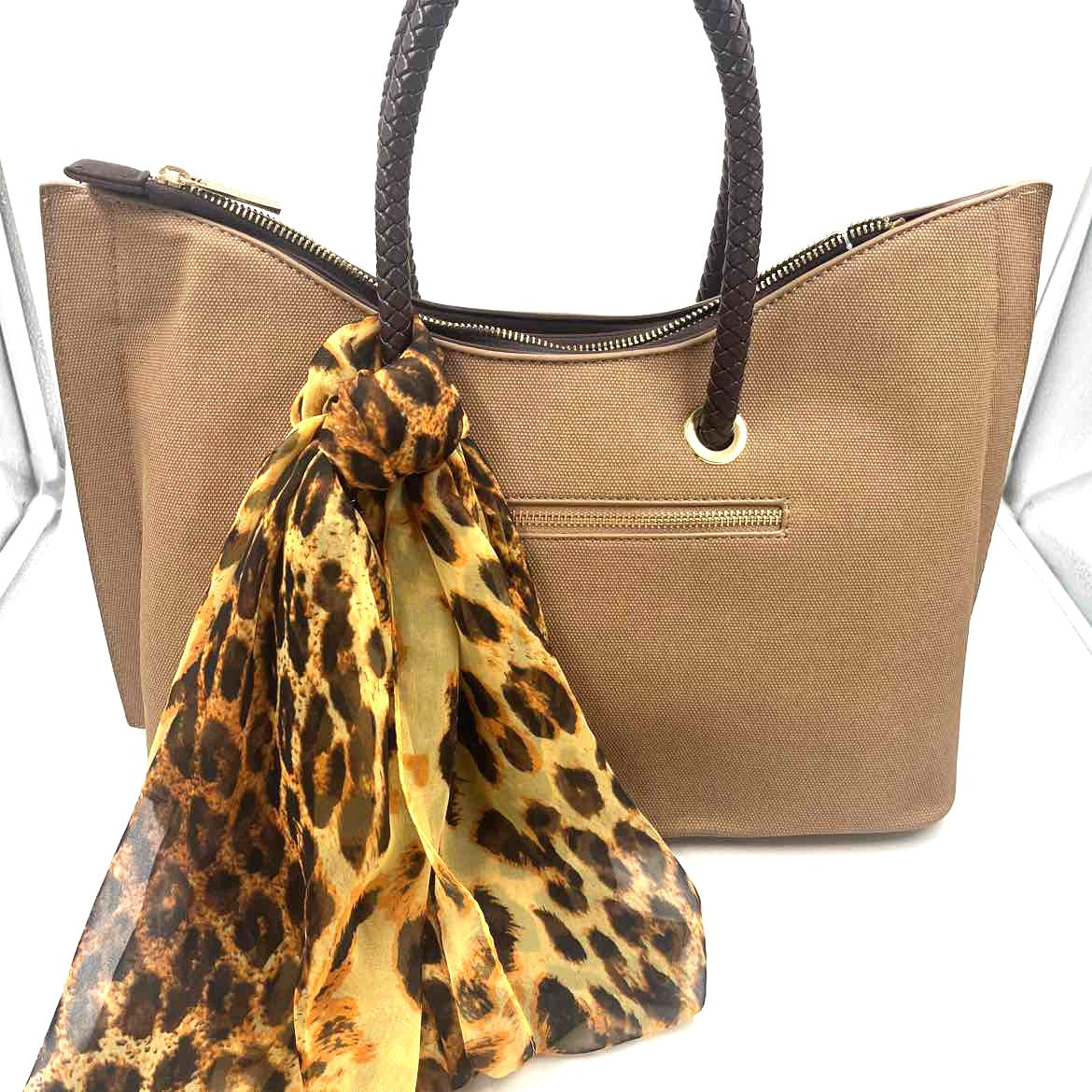 NWT CALIN Brown Double Woven Handled Tote Bag Purse