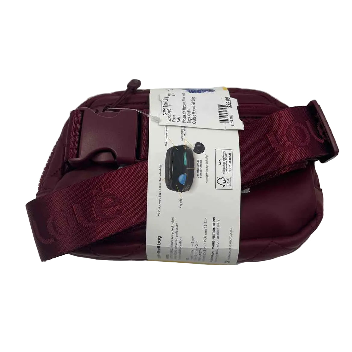 NWT LOLE' Maroon Quilted Belt Bag Purse