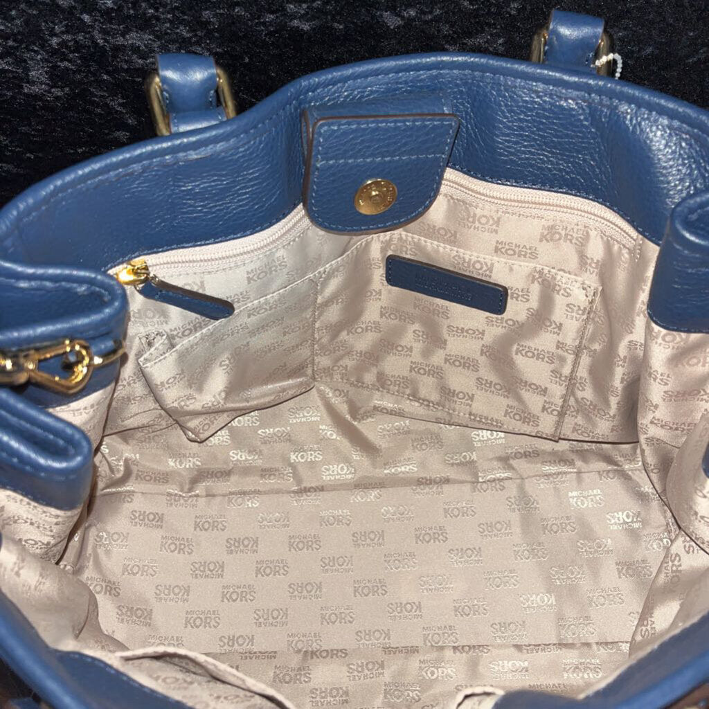 michael kors Hudson Belted Large Tote Women's Designer Handbags Navy & Gold