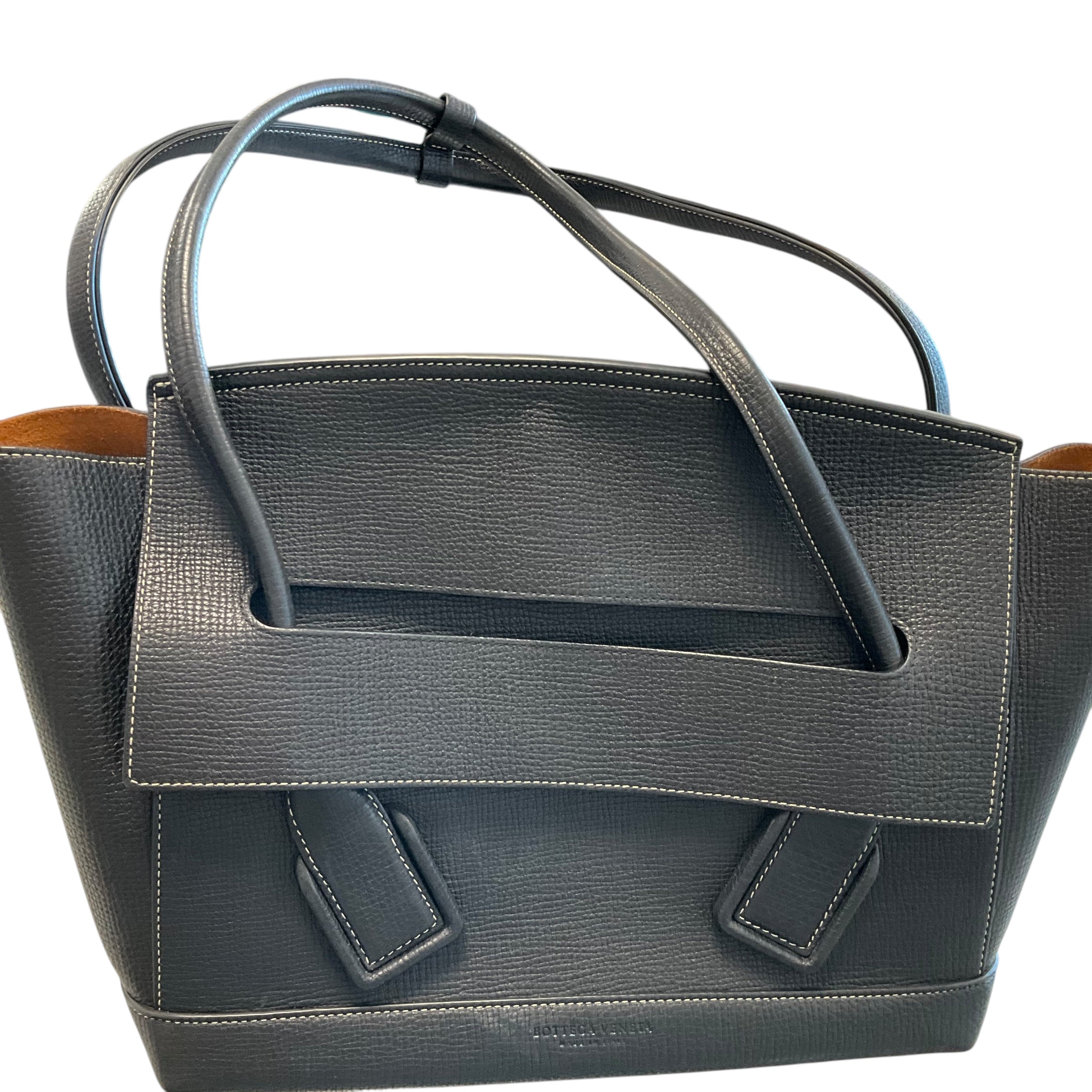 Bottega Veneta Black Leather Shoulder Handbag With Brown Suede Interior.