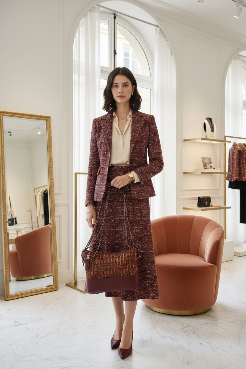 Chanel Cranberry Leather tweed LIKE NEW Luxury Shoulder Bag