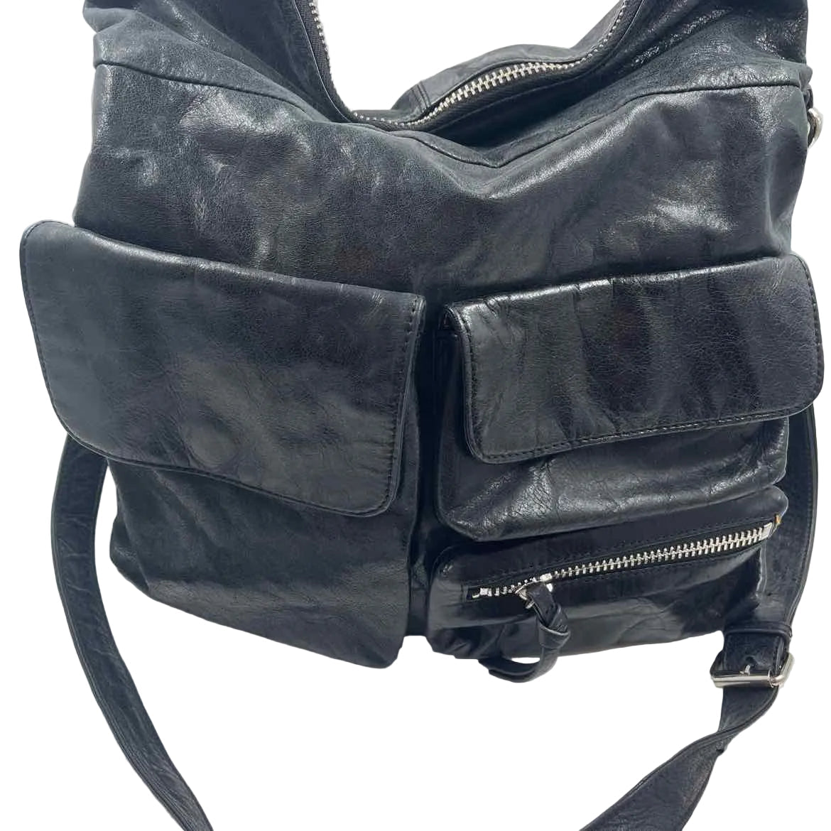 HOBO INT Black Leather Pocketed EXPLORER Shoulder / Crossbody Purse